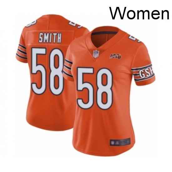 Womens Chicago Bears 58 Roquan Smith Orange Alternate 100th Season Limited Football Jersey